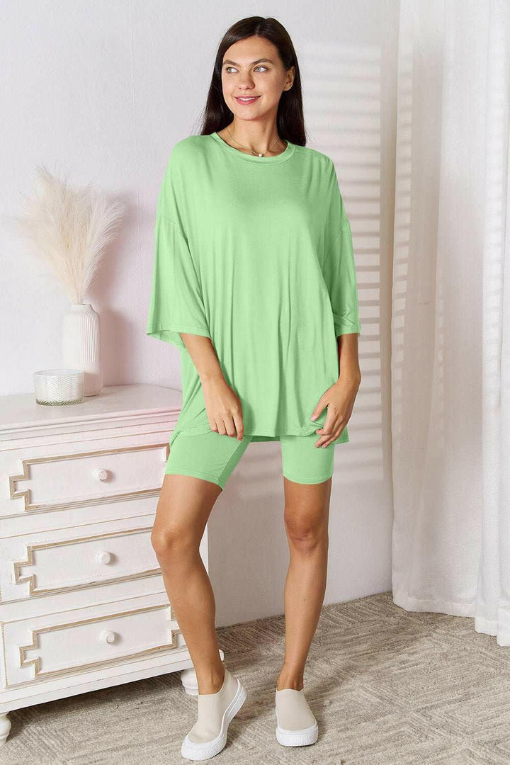 Basic Bae Soft Rayon Three - Quarter Sleeve Top and Shorts Set - Full Size - The Rogue Daisy