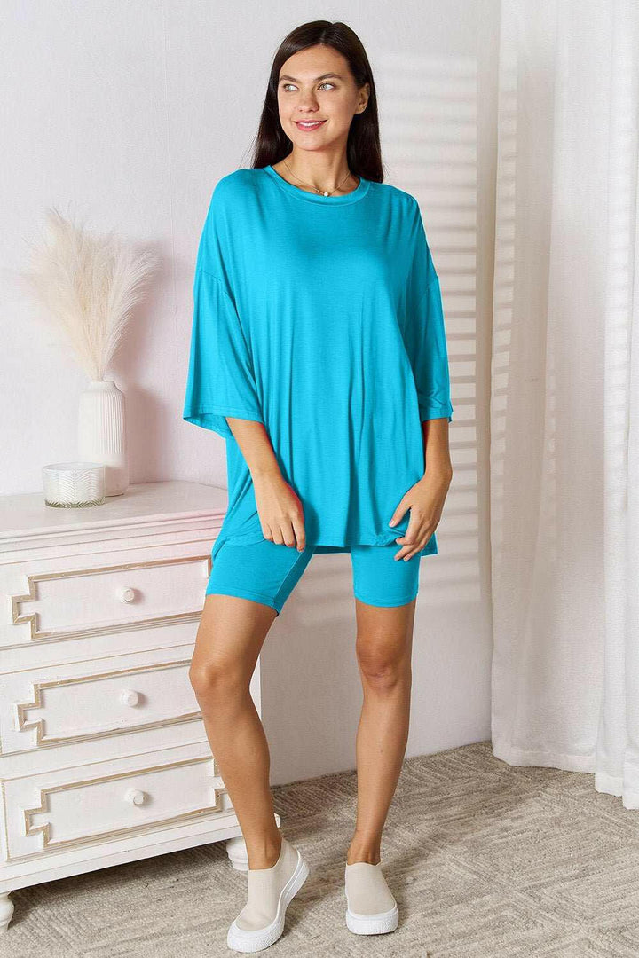 Basic Bae Soft Rayon Three - Quarter Sleeve Top and Shorts Set - Full Size - The Rogue Daisy