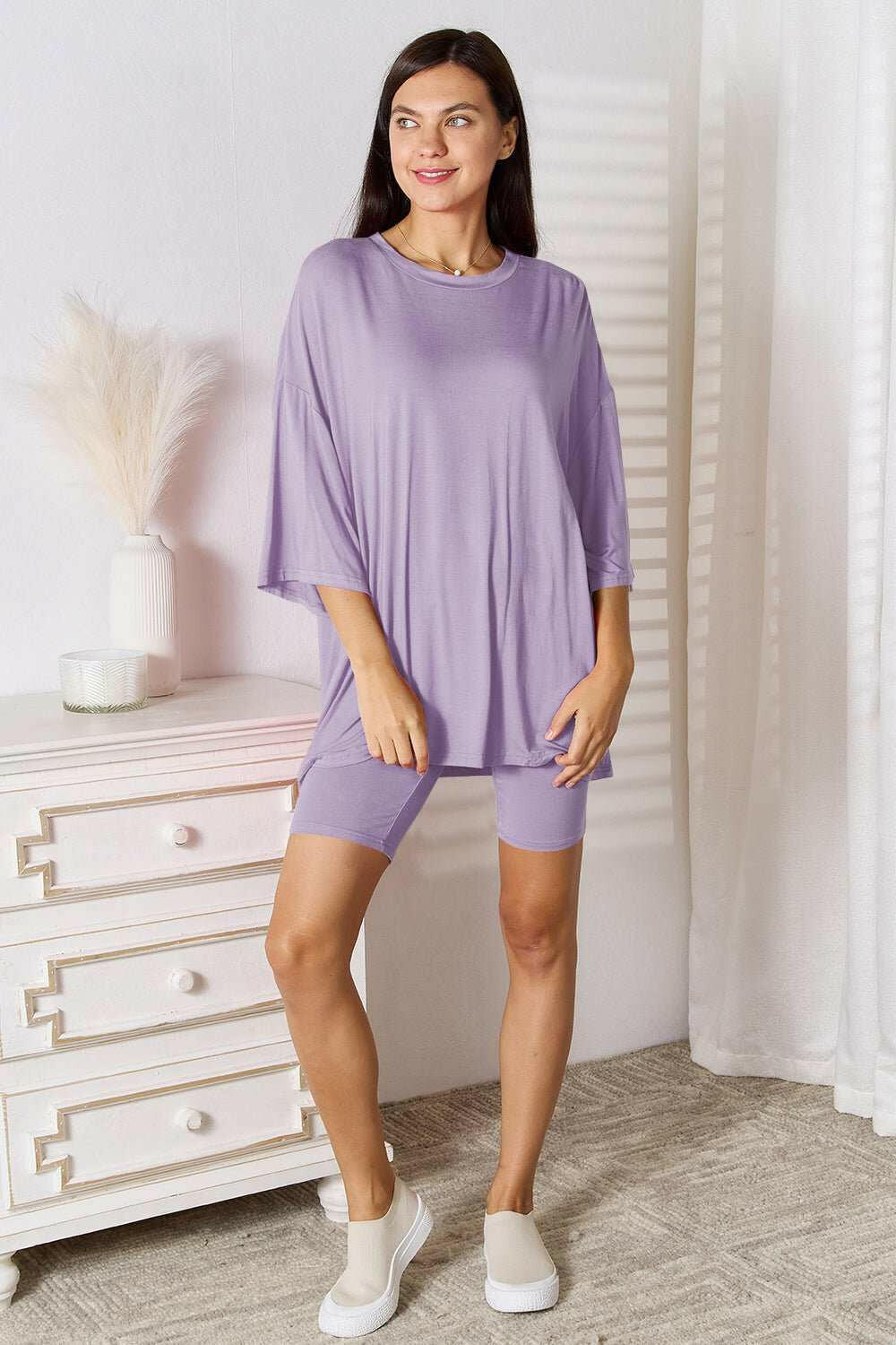 Basic Bae Soft Rayon Three - Quarter Sleeve Top and Shorts Set - Full Size - The Rogue Daisy