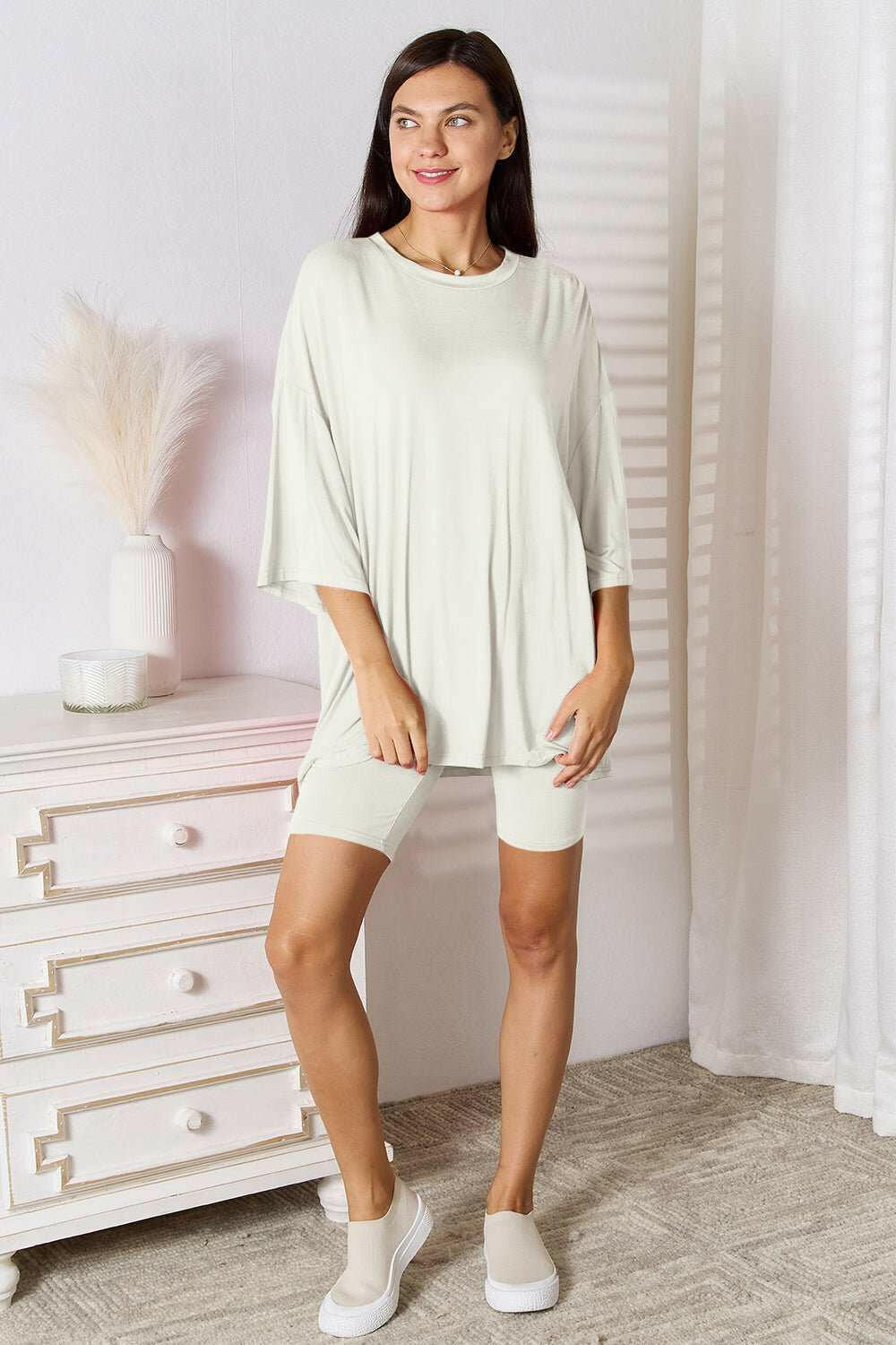 Basic Bae Soft Rayon Three - Quarter Sleeve Top and Shorts Set - Full Size - The Rogue Daisy