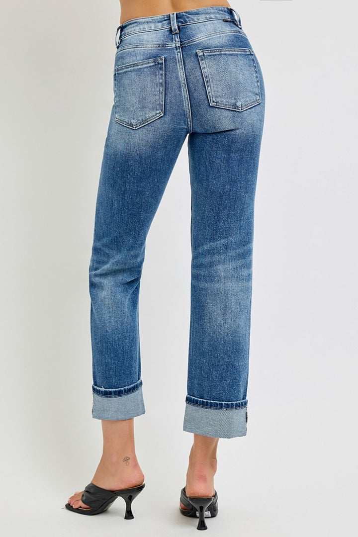 High Rise Crop Roll Up Jeans