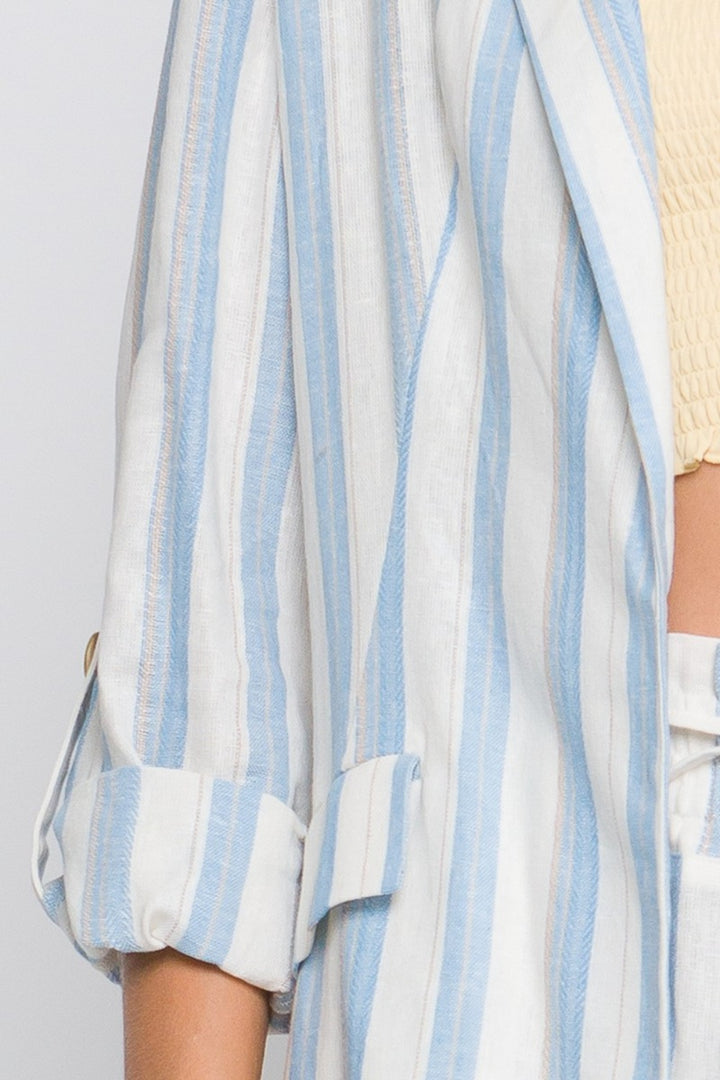 Linen Blend Woven Striped Blazer