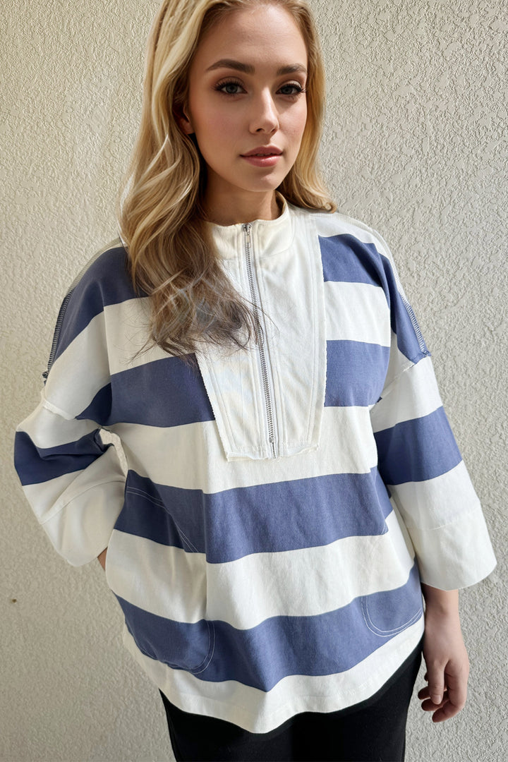 Coastal Stripe Quarter-Zip Pullover