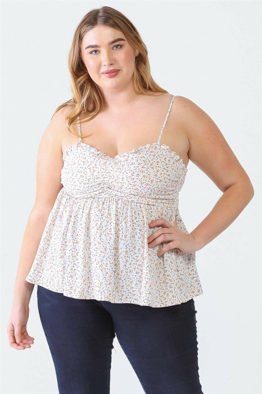 Sweetheart Smocked Floral Cami - Plus Size