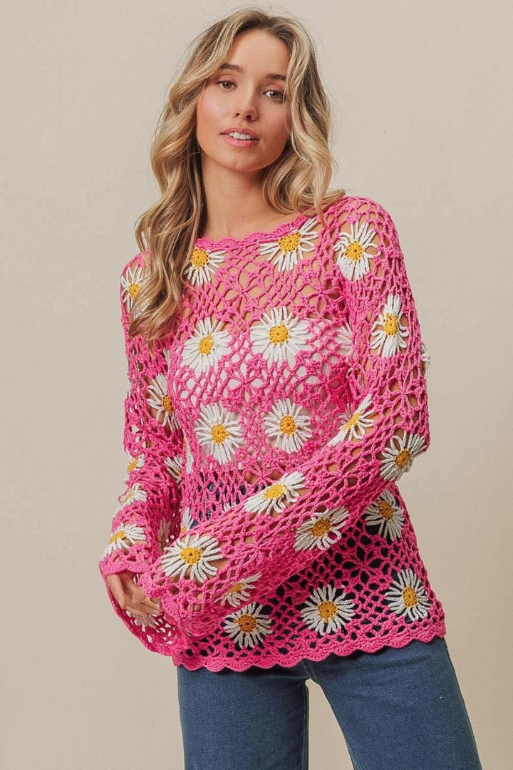 BiBi Floral Crochet Net Lace Sweater - The Rogue Daisy