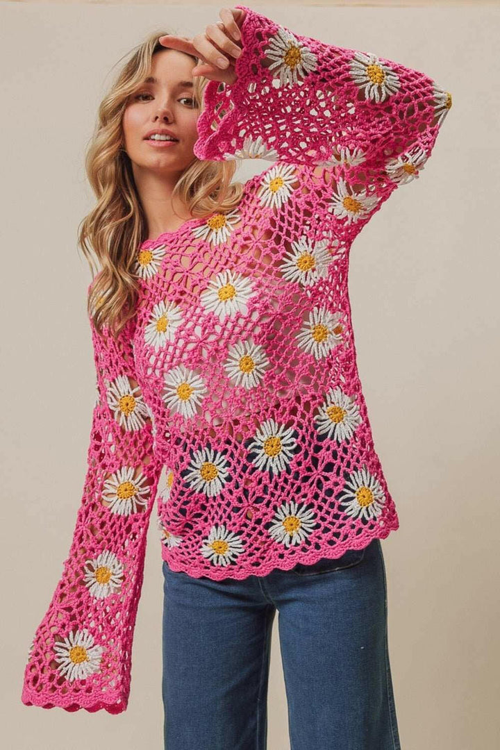 BiBi Floral Crochet Net Lace Sweater - The Rogue Daisy