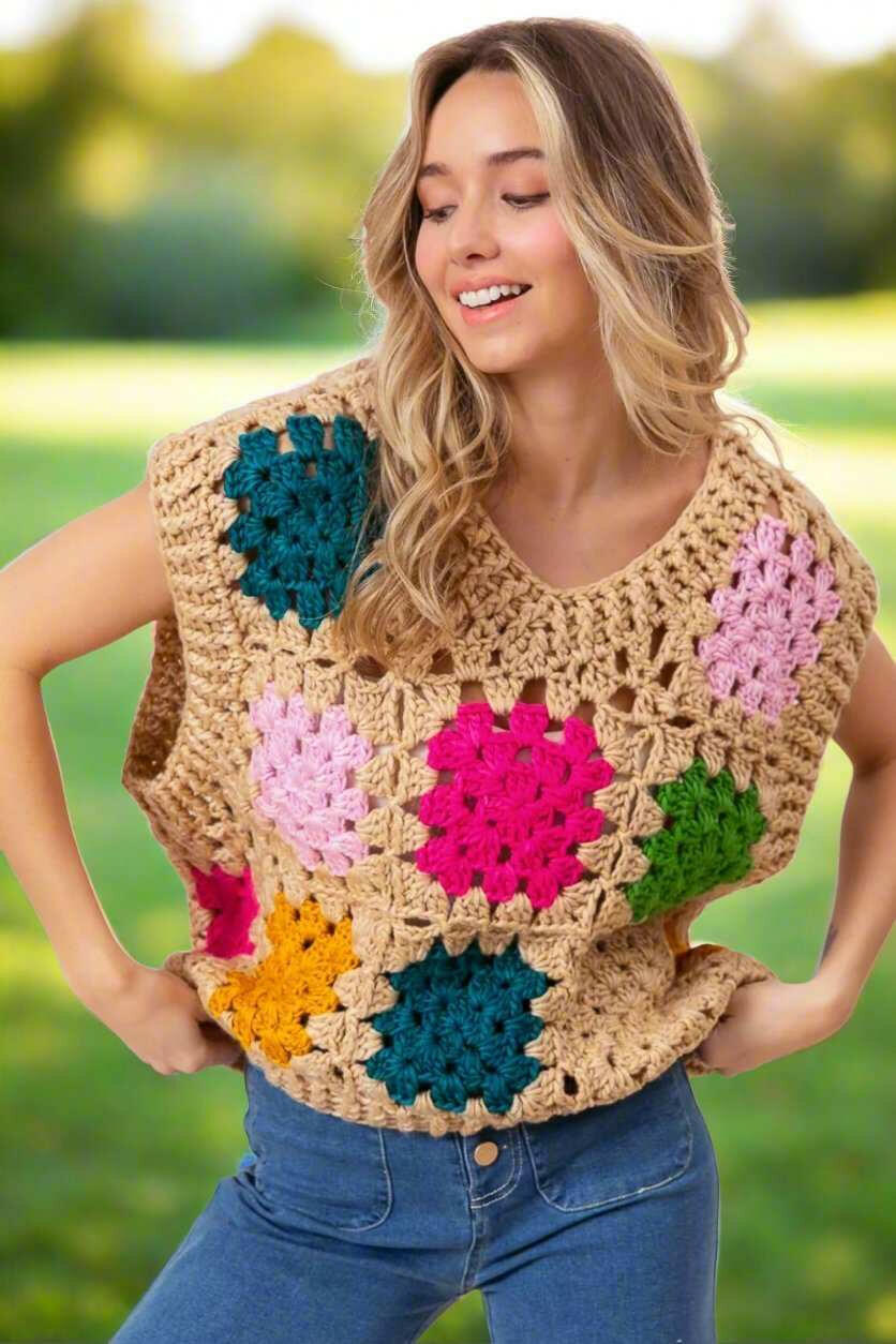 BiBi Granny Square Openwork Sweater Vest - The Rogue Daisy