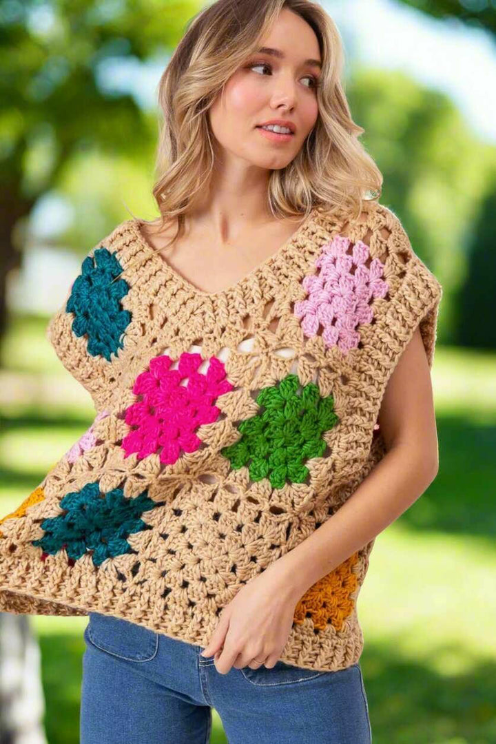 BiBi Granny Square Openwork Sweater Vest - The Rogue Daisy