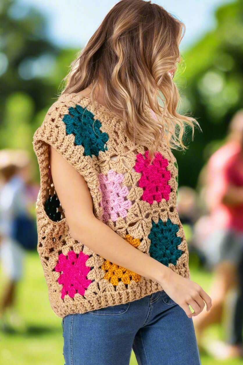 BiBi Granny Square Openwork Sweater Vest - The Rogue Daisy