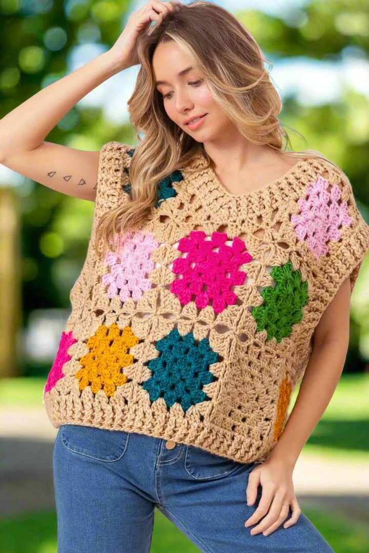 BiBi Granny Square Openwork Sweater Vest - The Rogue Daisy