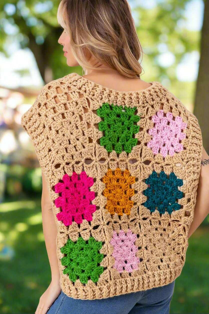 BiBi Granny Square Openwork Sweater Vest - The Rogue Daisy