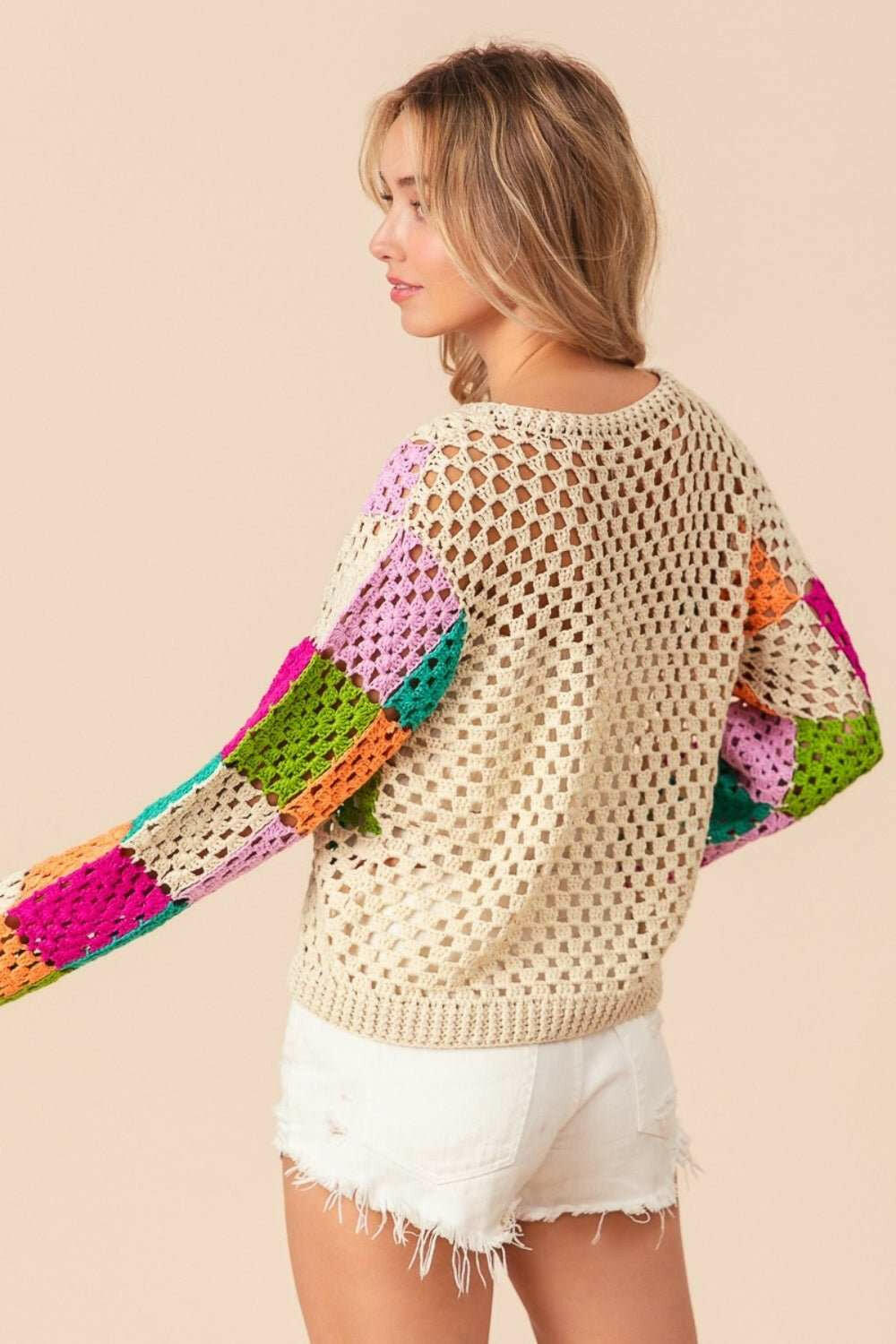 BiBi Multi Color Checkered Long Sleeve Knit Top - The Rogue Daisy