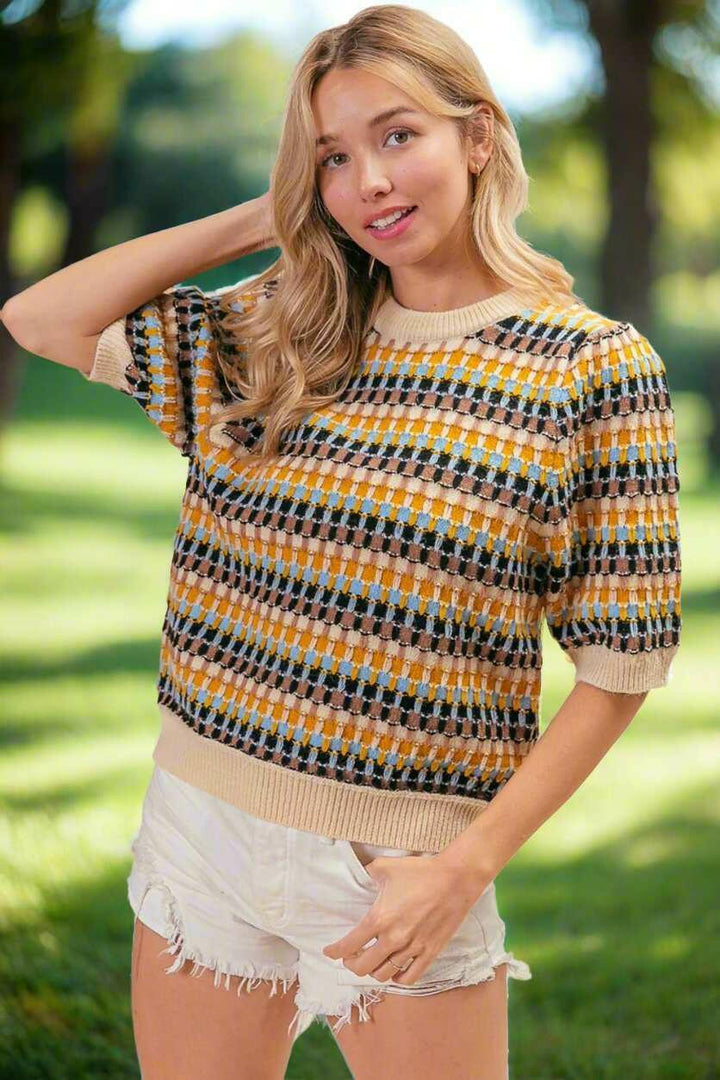 BiBi Multi Color Half Sleeve Sweater - The Rogue Daisy