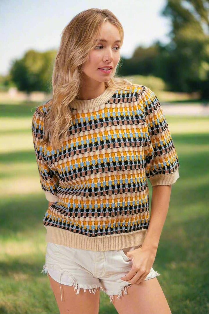 BiBi Multi Color Half Sleeve Sweater - The Rogue Daisy