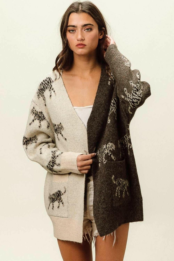 BiBi Open Front Long Sleeve Tiger Cardigan - The Rogue Daisy