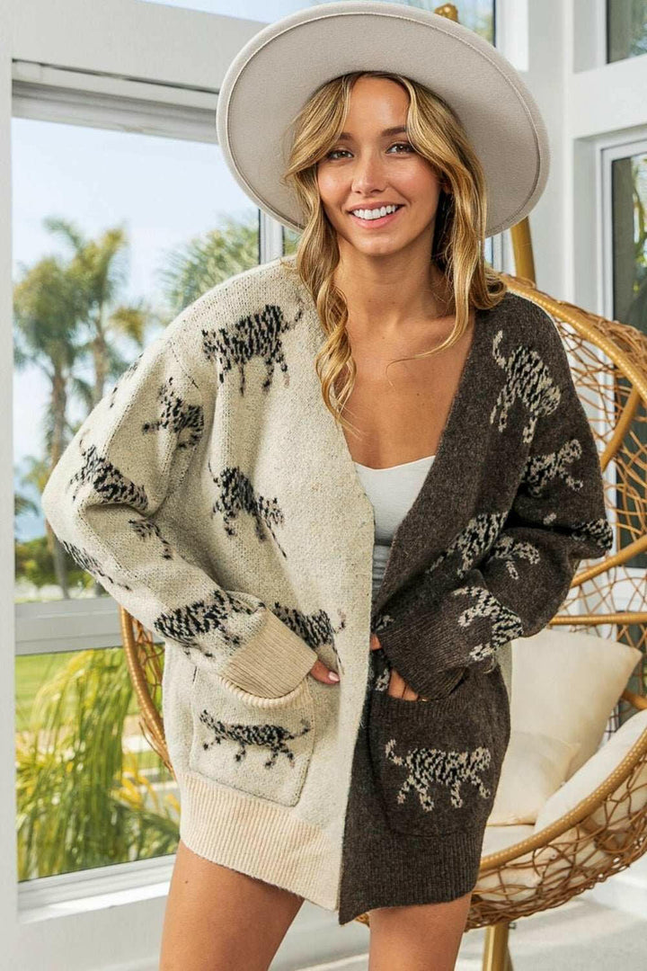 BiBi Open Front Long Sleeve Tiger Cardigan - The Rogue Daisy