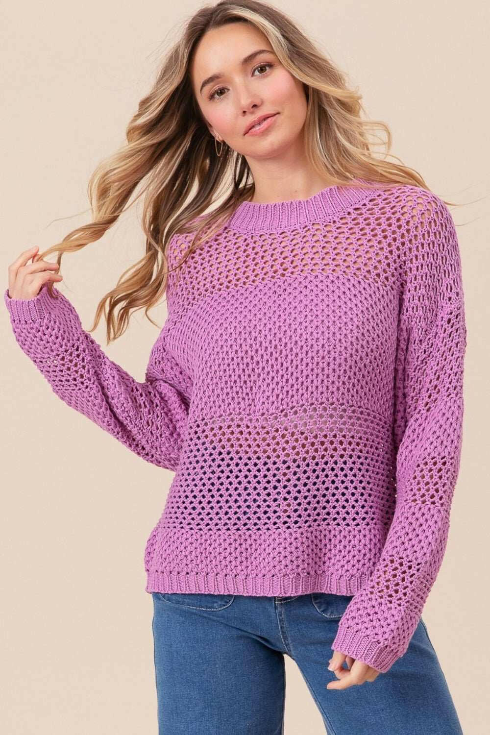 BiBi Openwork Long Sleeve Knit Top - The Rogue Daisy