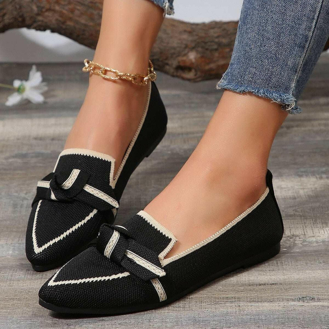 Bow Contrast Trim Point Toe Loafers - The Rogue Daisy