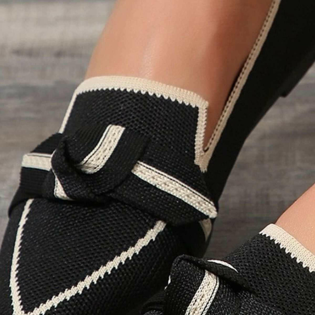 Bow Contrast Trim Point Toe Loafers - The Rogue Daisy