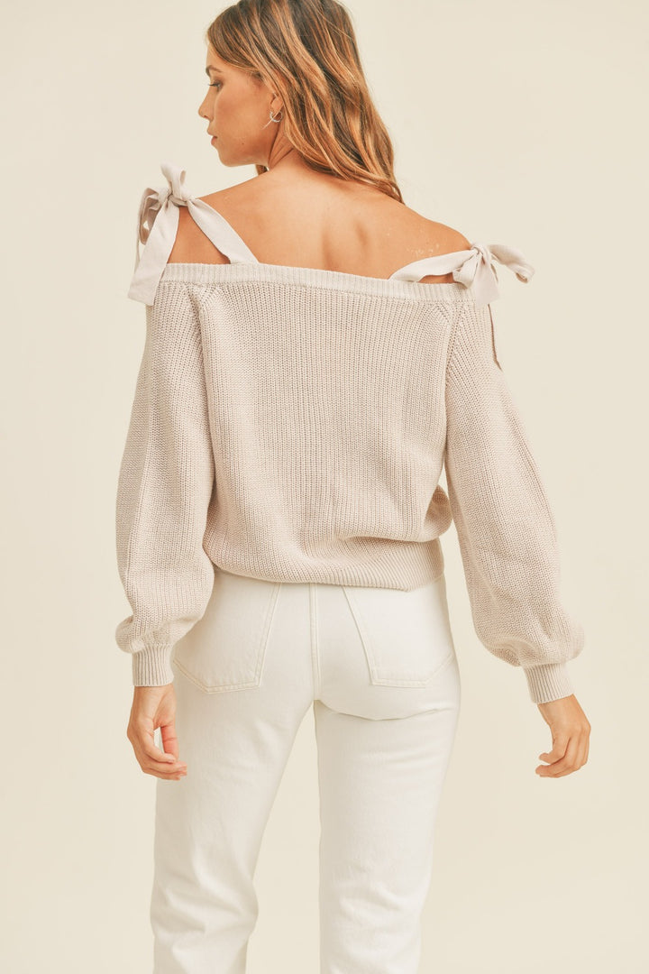 Off-Shoulder Tie-Strap Sweater