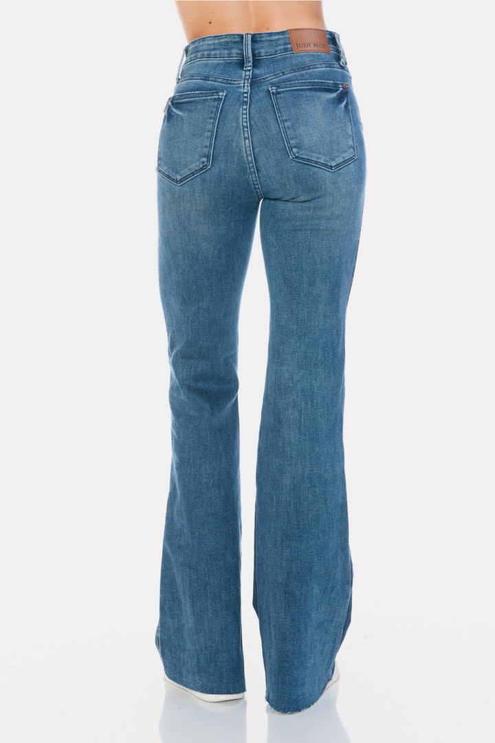 Judy Blue Tummy Control Vintage Wash Cut Hem Flare Jeans