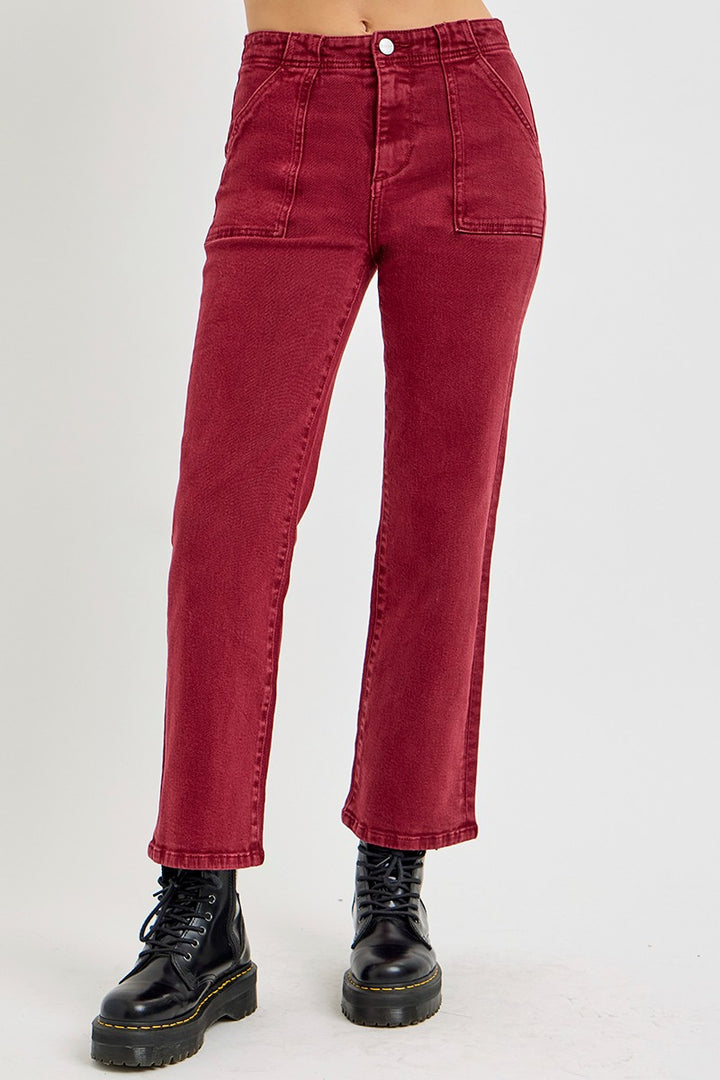 Cropped High Rise Jeans in Wine