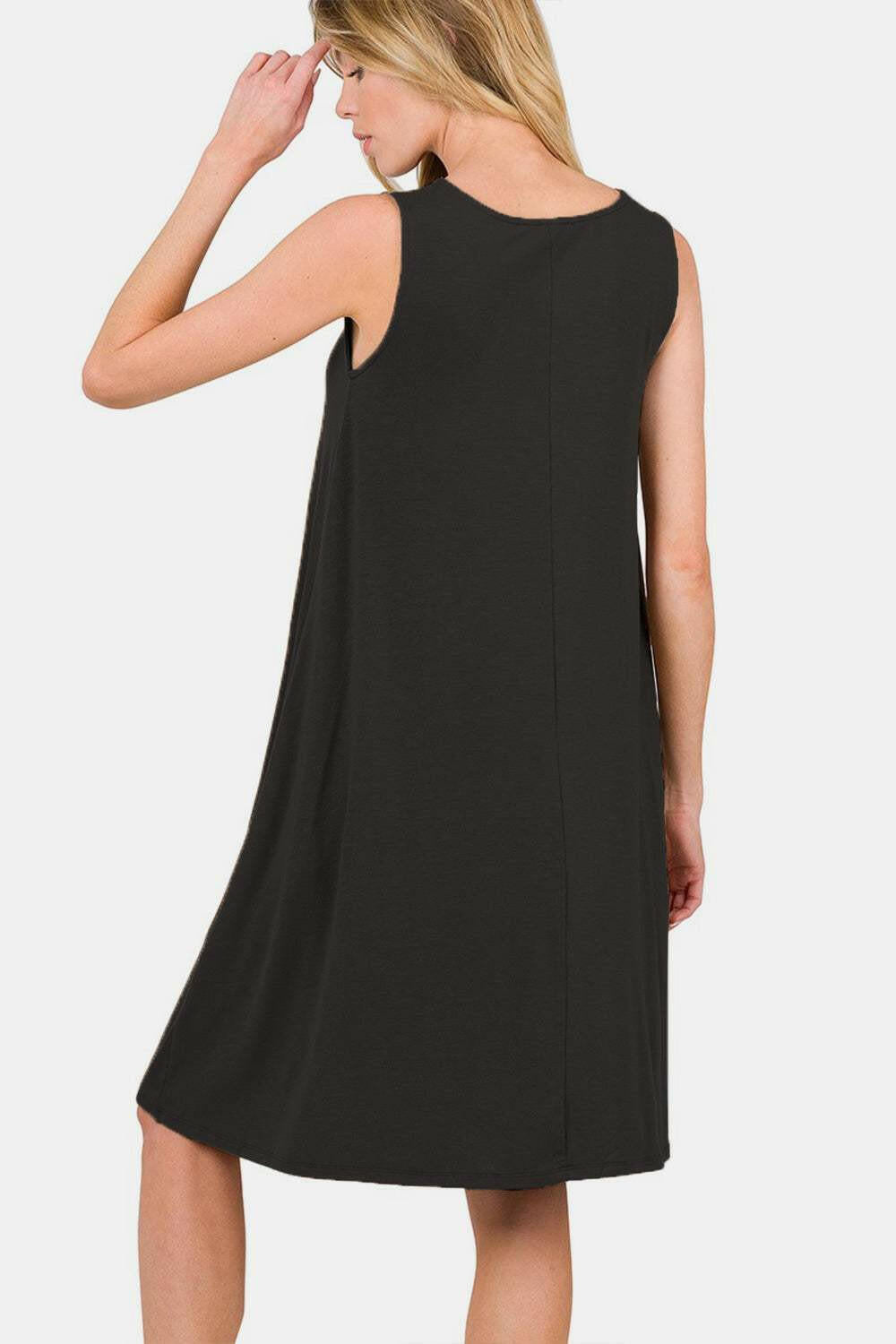 Zenana Sleeveless Flared Dress  - Full Size.