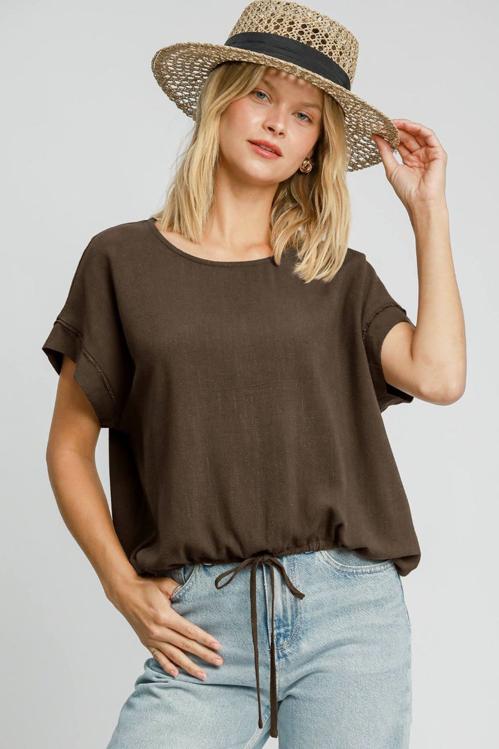 Linen/Cotton Blend Drawstring T-Shirt