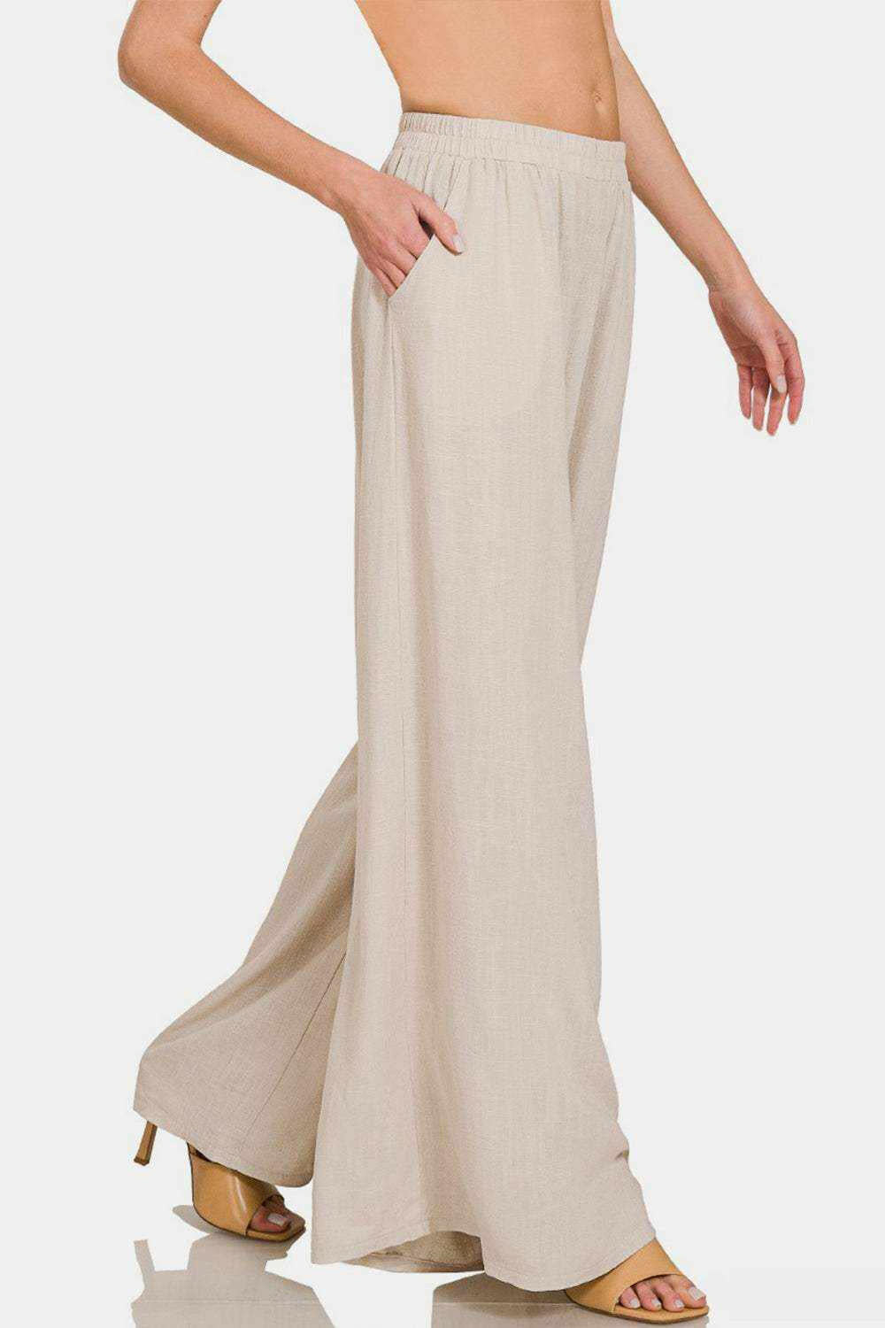 Pleated Linen-Blend Wide-Leg Pants.