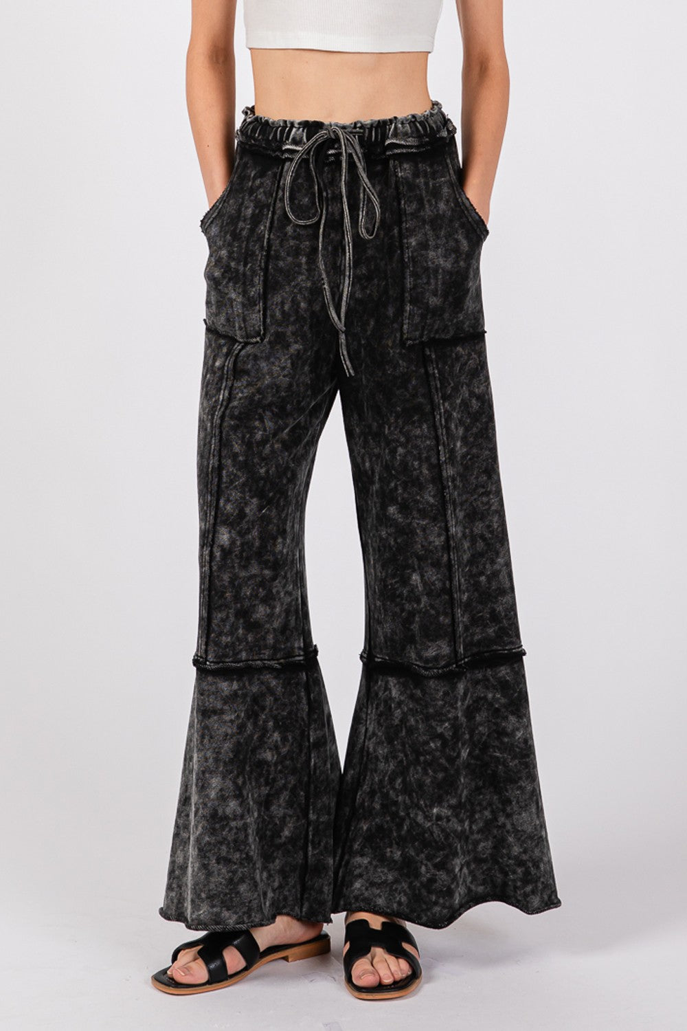 Cotton Mineral Washed Terry Wide Leg Pants