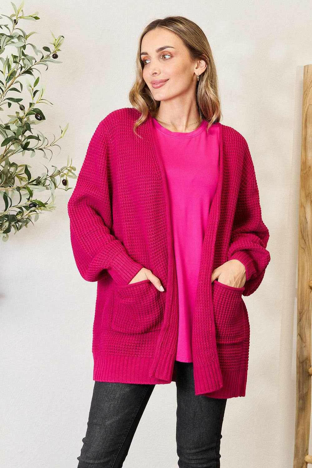 Waffle-Knit Cardigan in Magenta - The Rogue Daisy