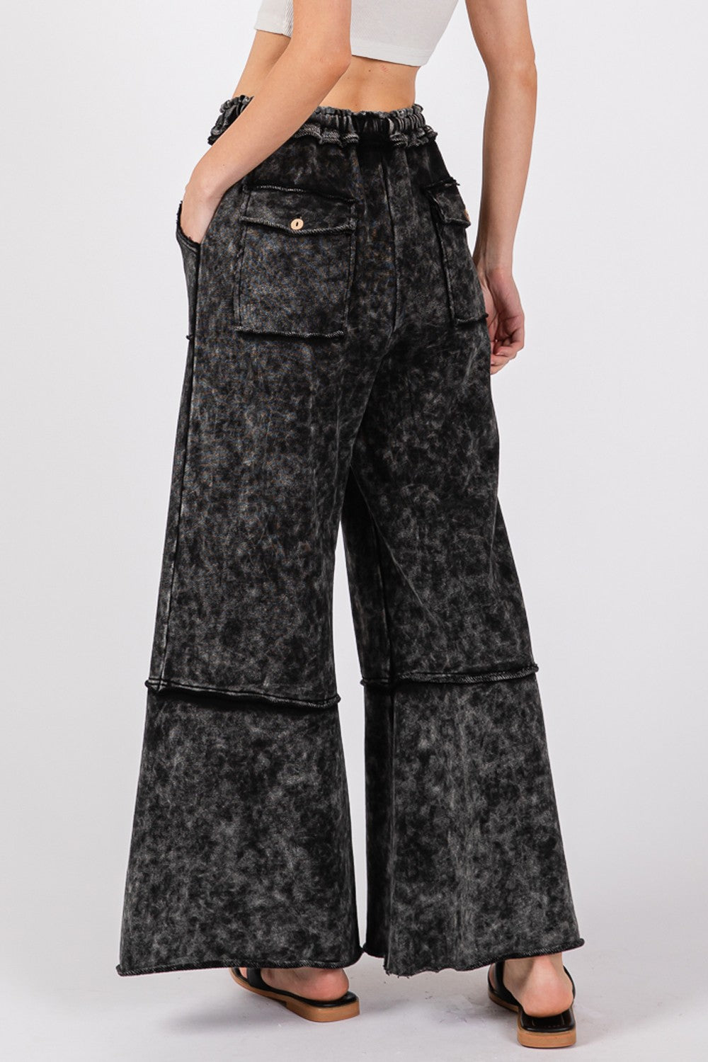 Cotton Mineral Washed Terry Wide Leg Pants