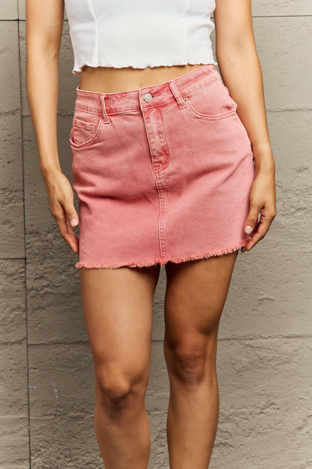 Zenana 90's Vibe Acid Wash Frayed Hem Skirt.