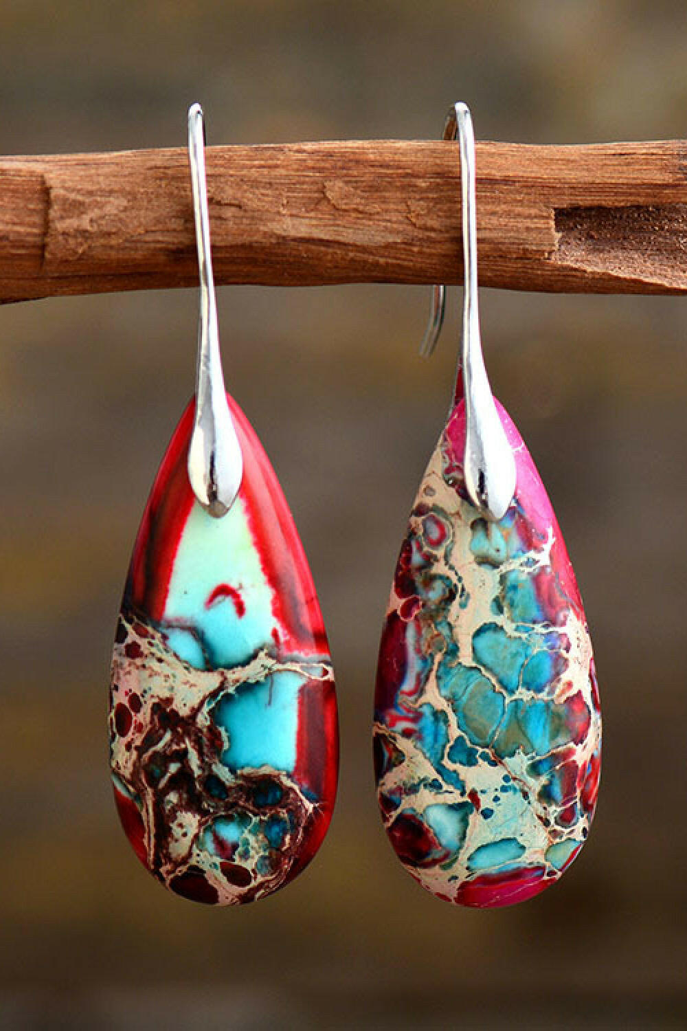 Teardrop Natural Stone Dangle Earrings.