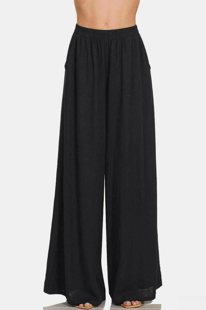 Pleated Linen-Blend Wide-Leg Pants.