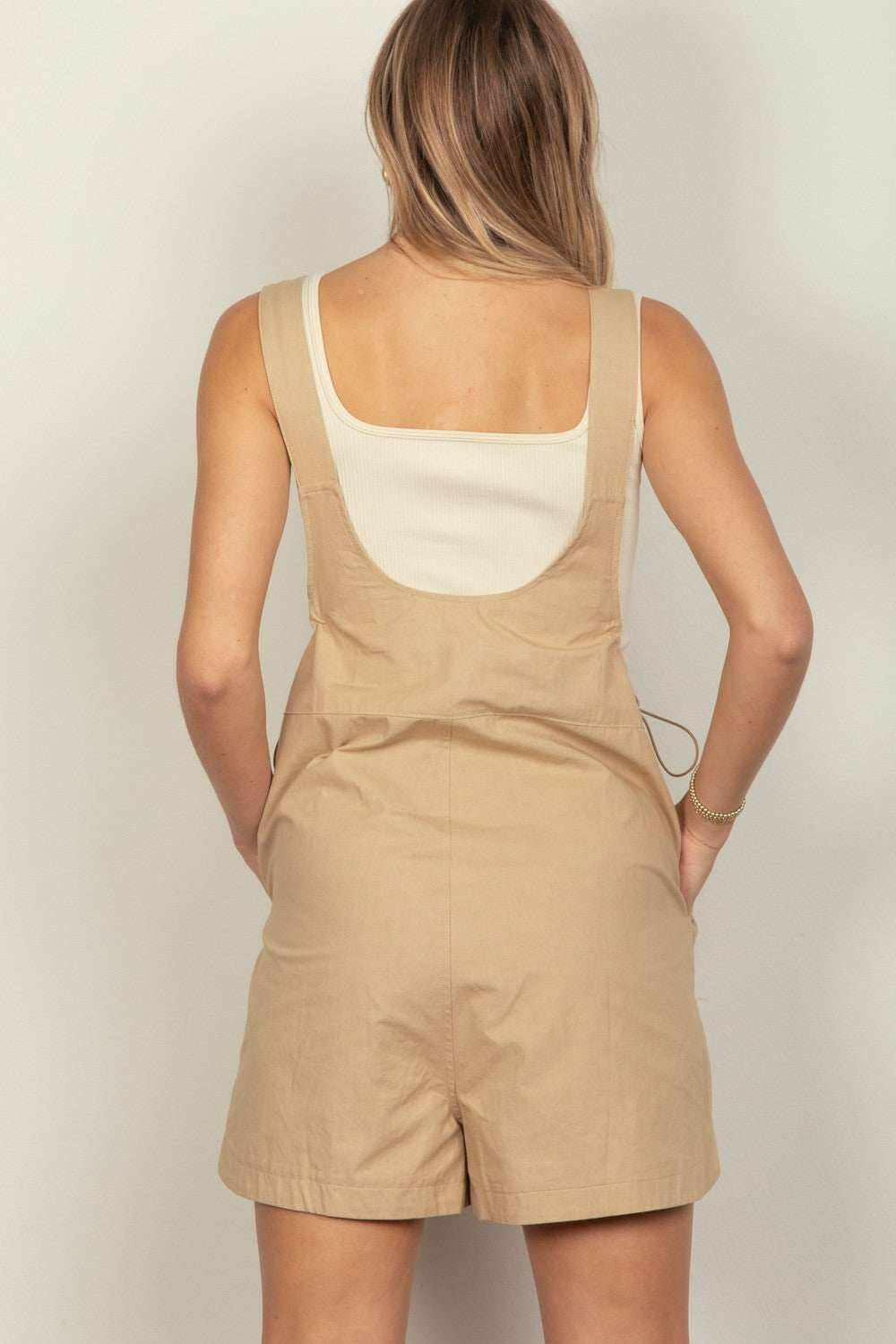 Khaki Breezy Days Adjustable Waist Overall Shorts - Very J