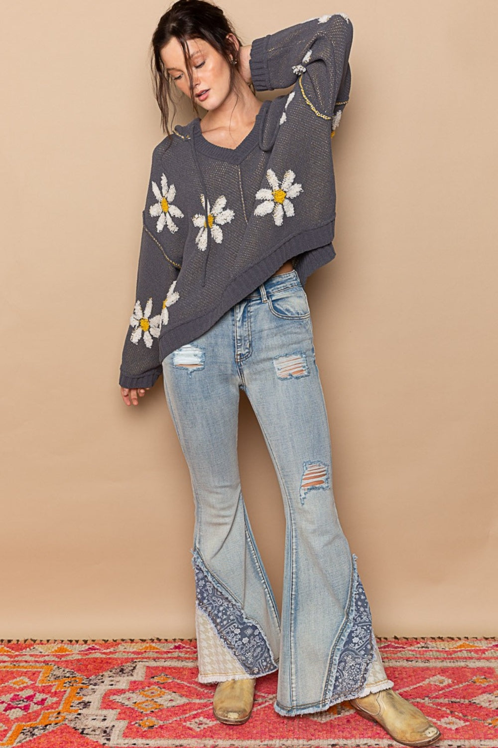 Floral Patch Hooded Sweater