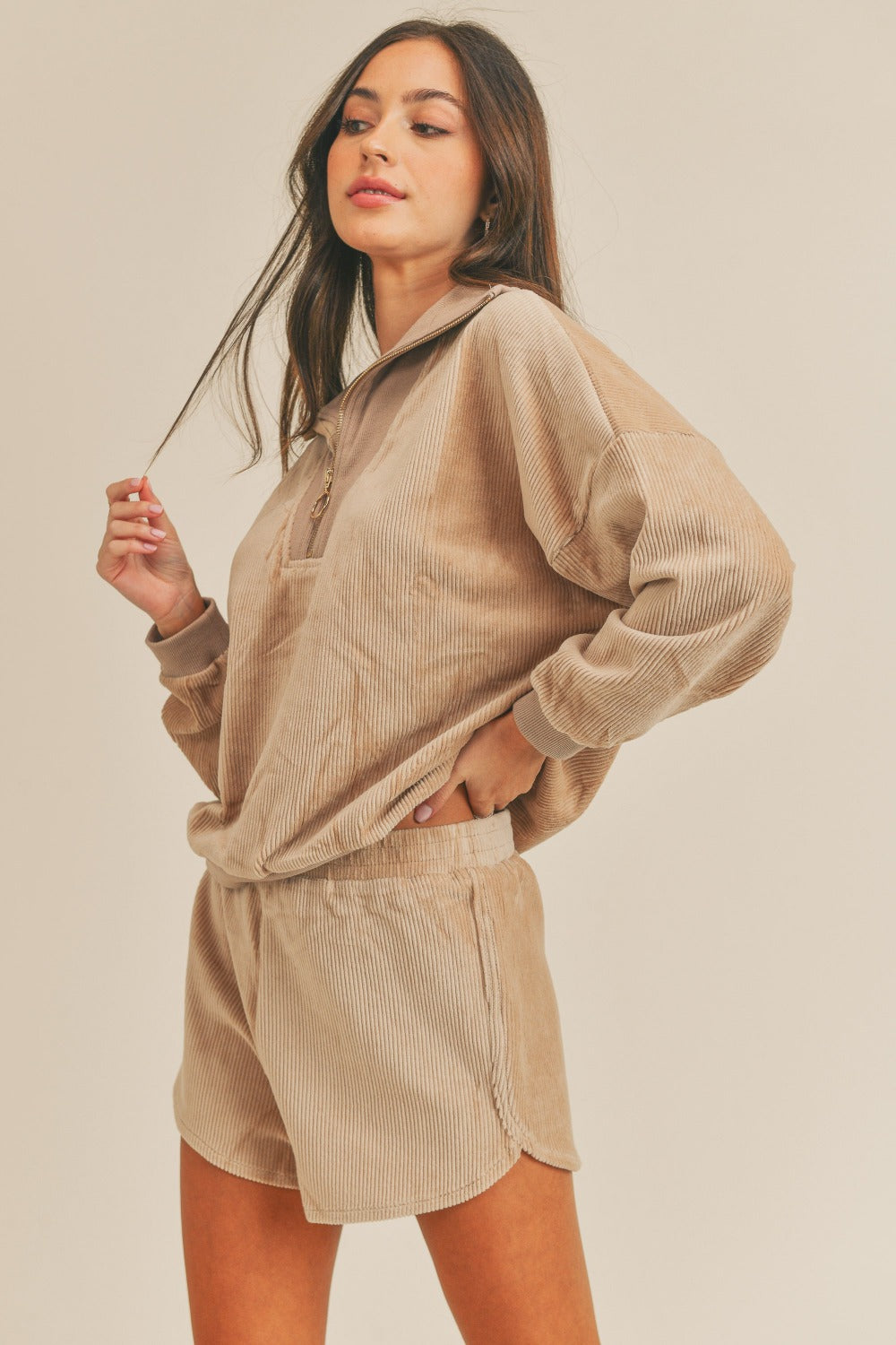 Corduroy Half-Zip Top and Shorts Set