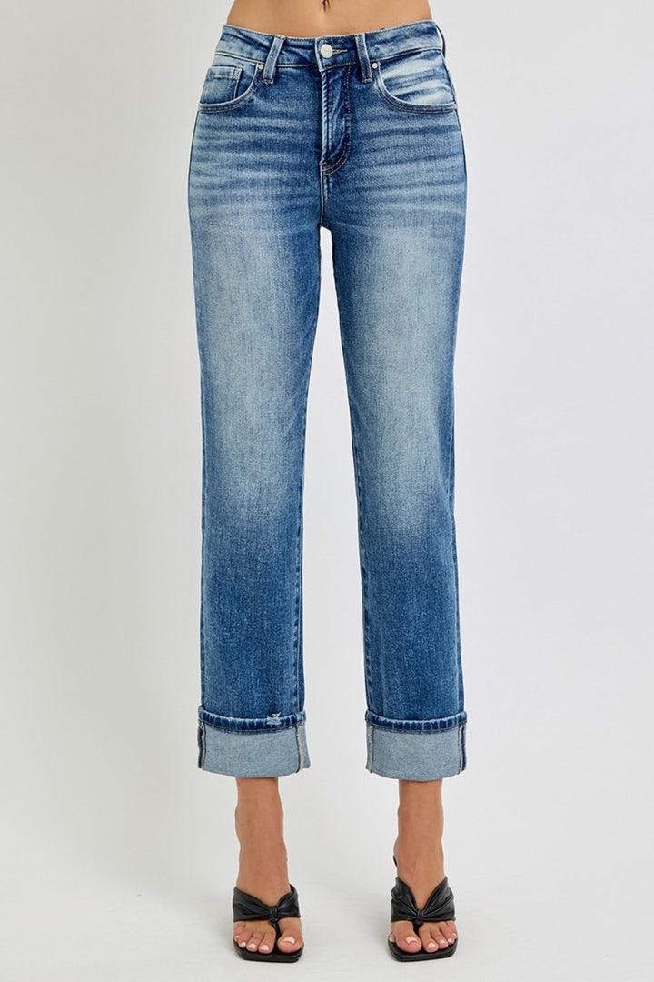 High Rise Crop Roll Up Jeans