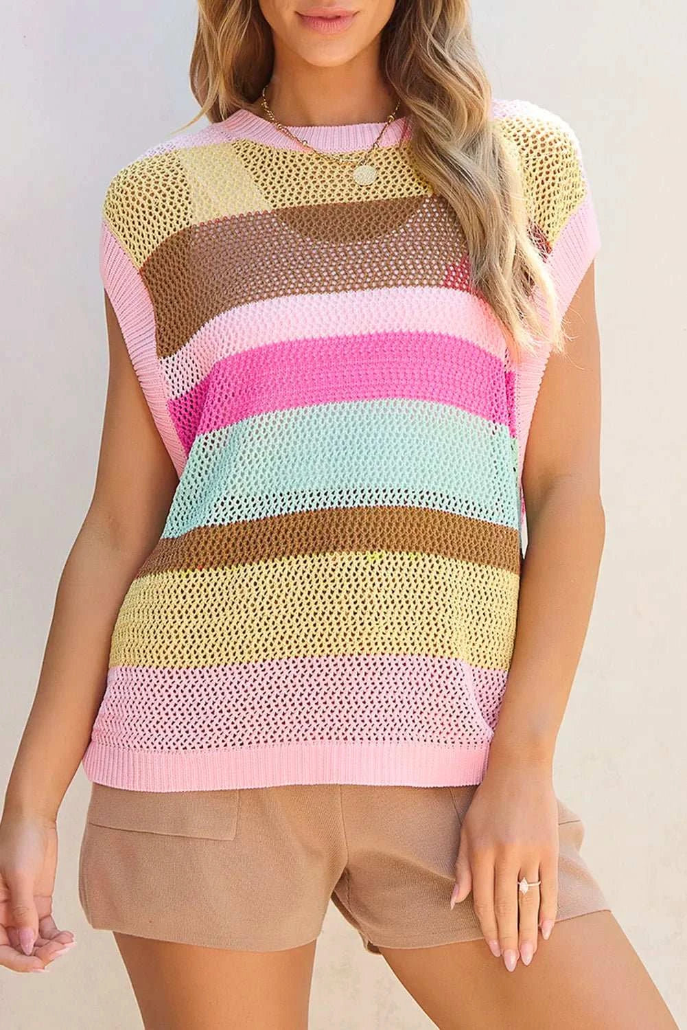 Color Block Round Neck Cap Sleeve Knit Top - The Rogue Daisy