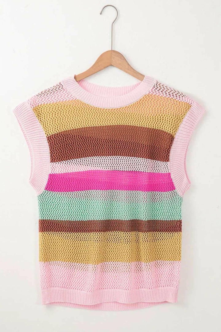 Color Block Round Neck Cap Sleeve Knit Top - The Rogue Daisy