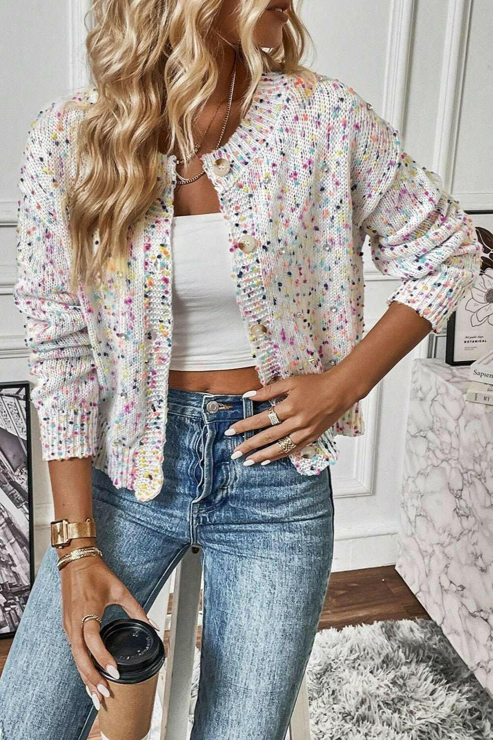 Confetti Button Up Long Sleeve Cardigan - The Rogue Daisy