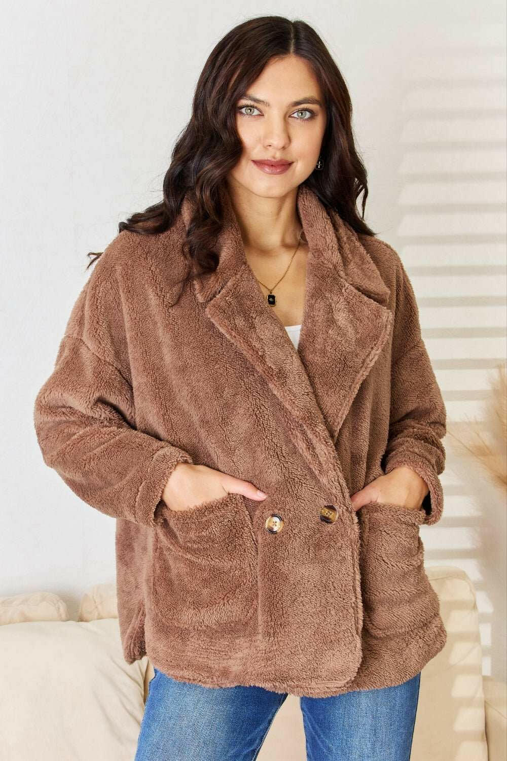 Culture Code Double Breasted Fuzzy Coat - The Rogue Daisy