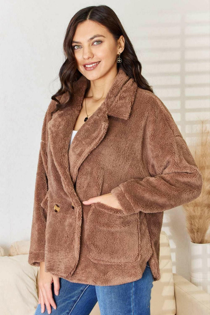 Culture Code Double Breasted Fuzzy Coat - The Rogue Daisy