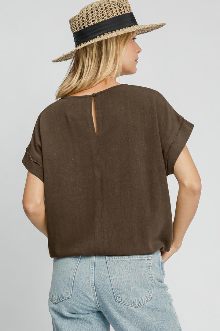 Linen/Cotton Blend Drawstring T-Shirt