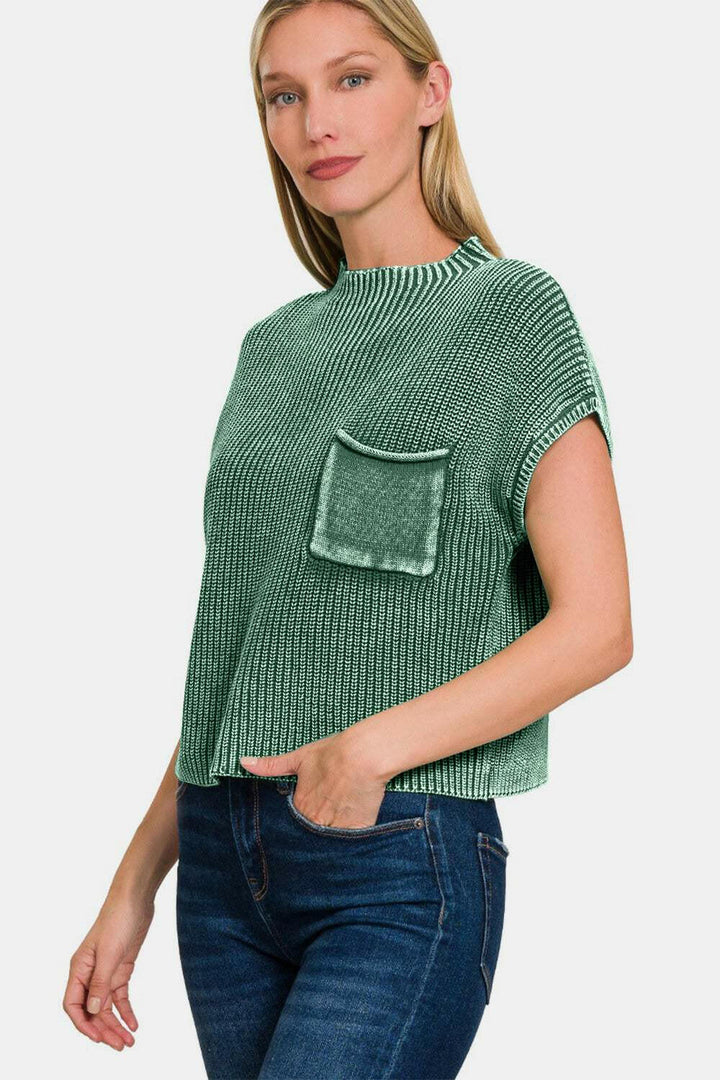 Washed Cotton Cropped Mock Neck Sweater - The Rogue Daisy