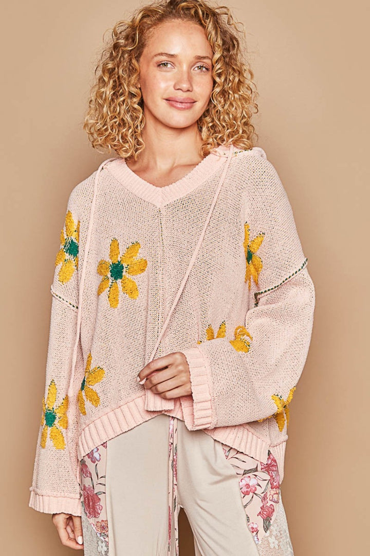 Floral Pattern Hooded Sweater