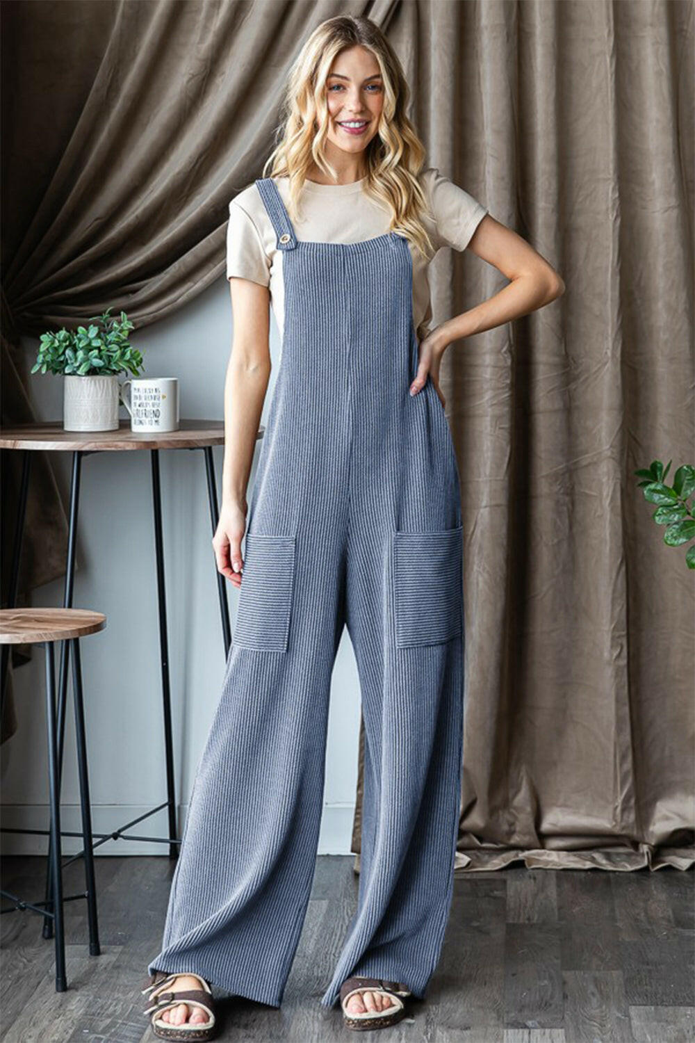 Ribbed Front Pocket Overalls.