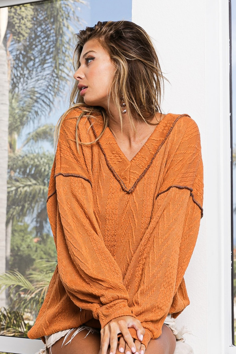 Textured Drop Shoulder Top