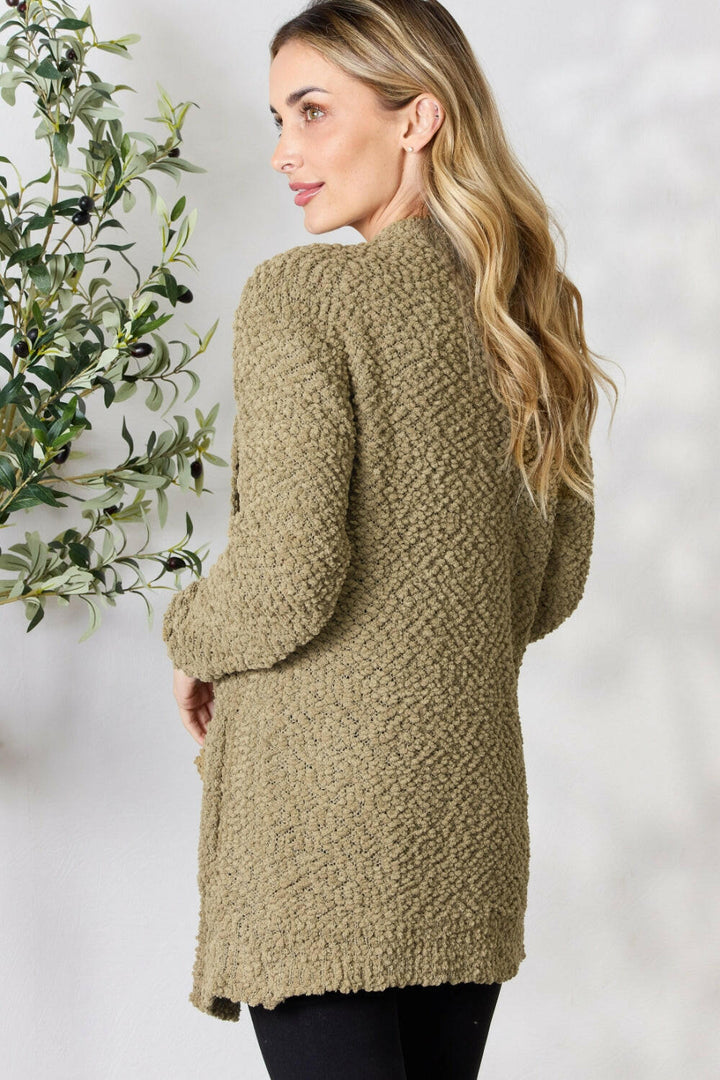 Full Size Open Front Popcorn Cardigan